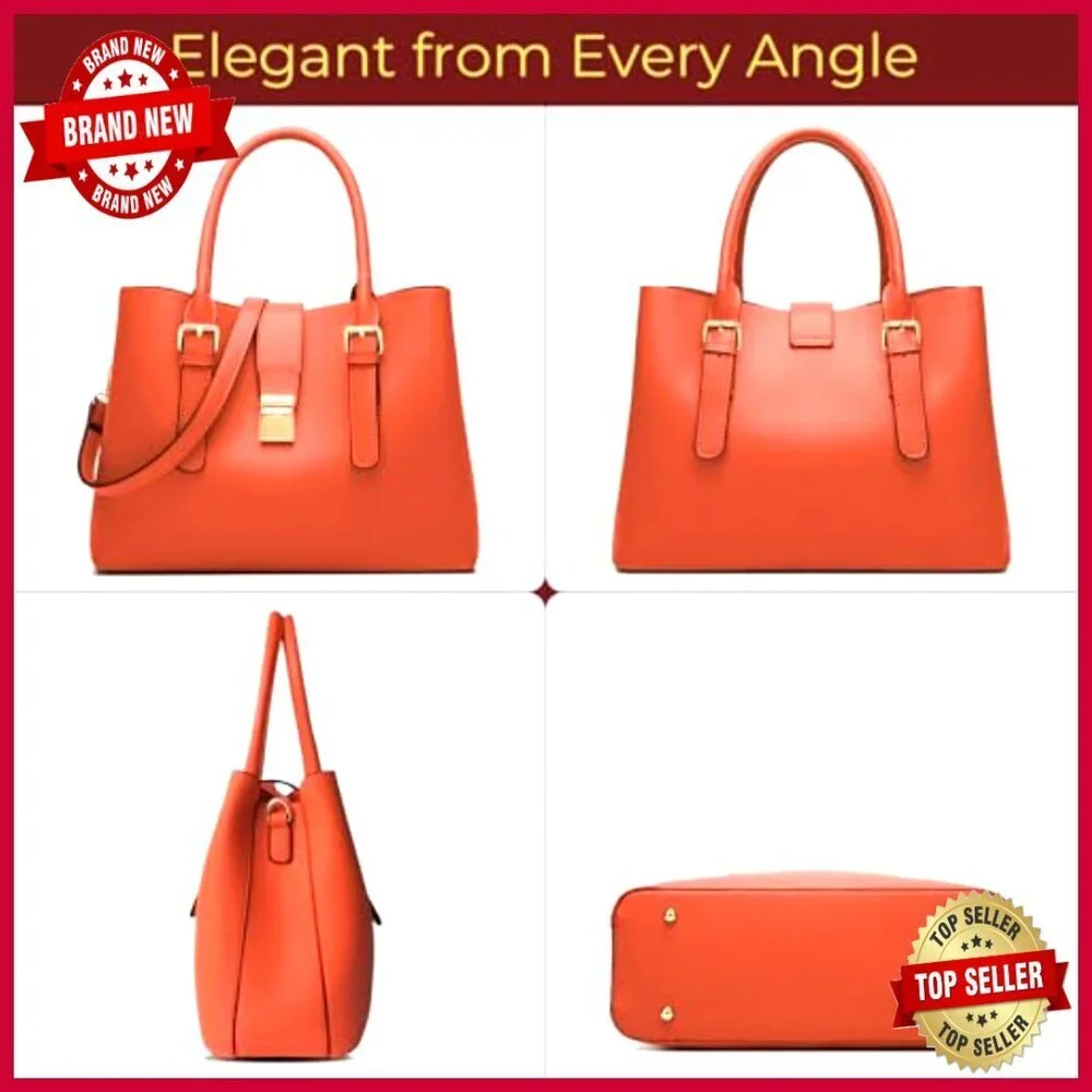 Medium Vegan Leather Tote Bag with Crossbody Strap for Work Travel